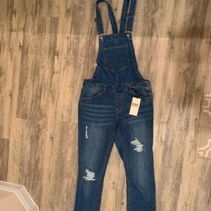 Distressed boyfriend fit overalls